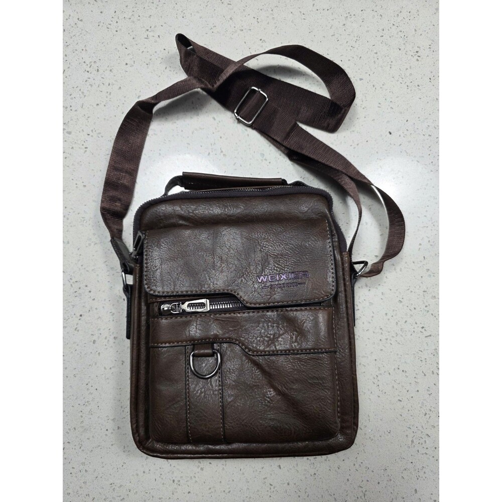WEIXIER Men’s Crossbody Bag PU Leather Travel Shoulder Bag Dark Brown